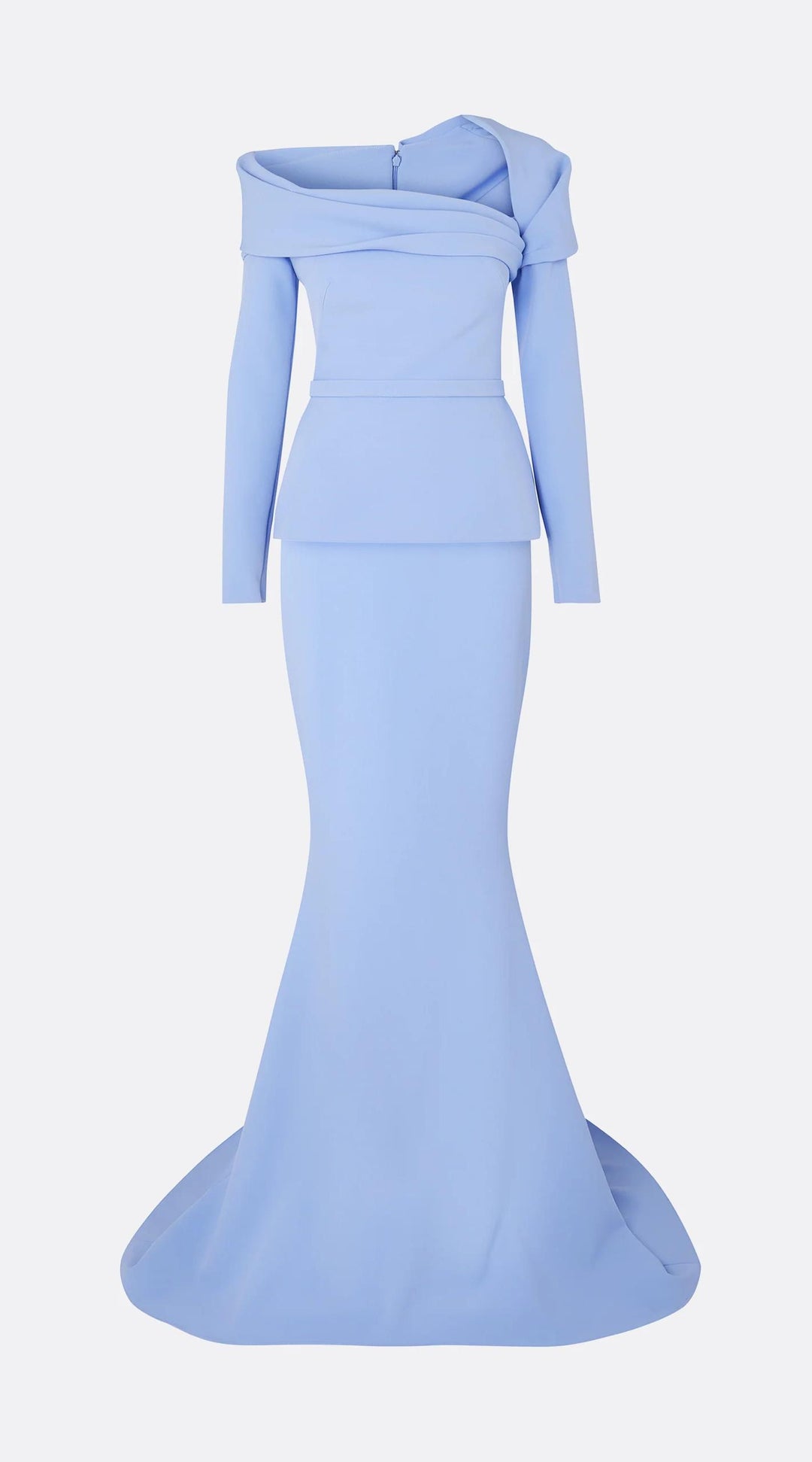 ELARA – Blue Long Crepe Dress with Sculpted Bodice