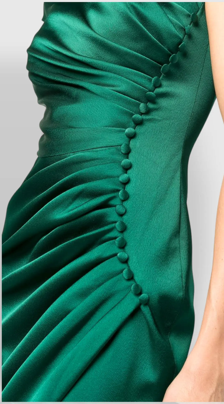 CATHERINE Rochie verde din satin crepe cu falduri Atelier VESTIAIRE