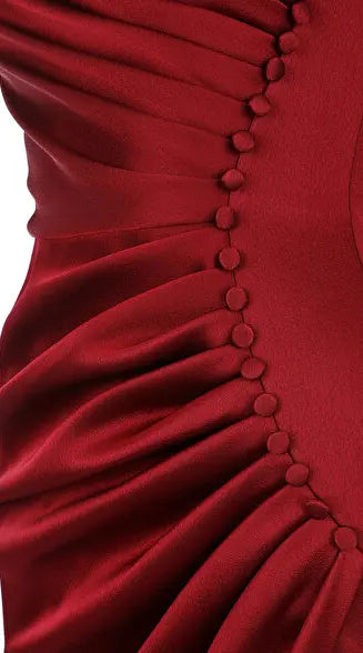 CATHERINE Elegant Satin Red Dress with Pleats