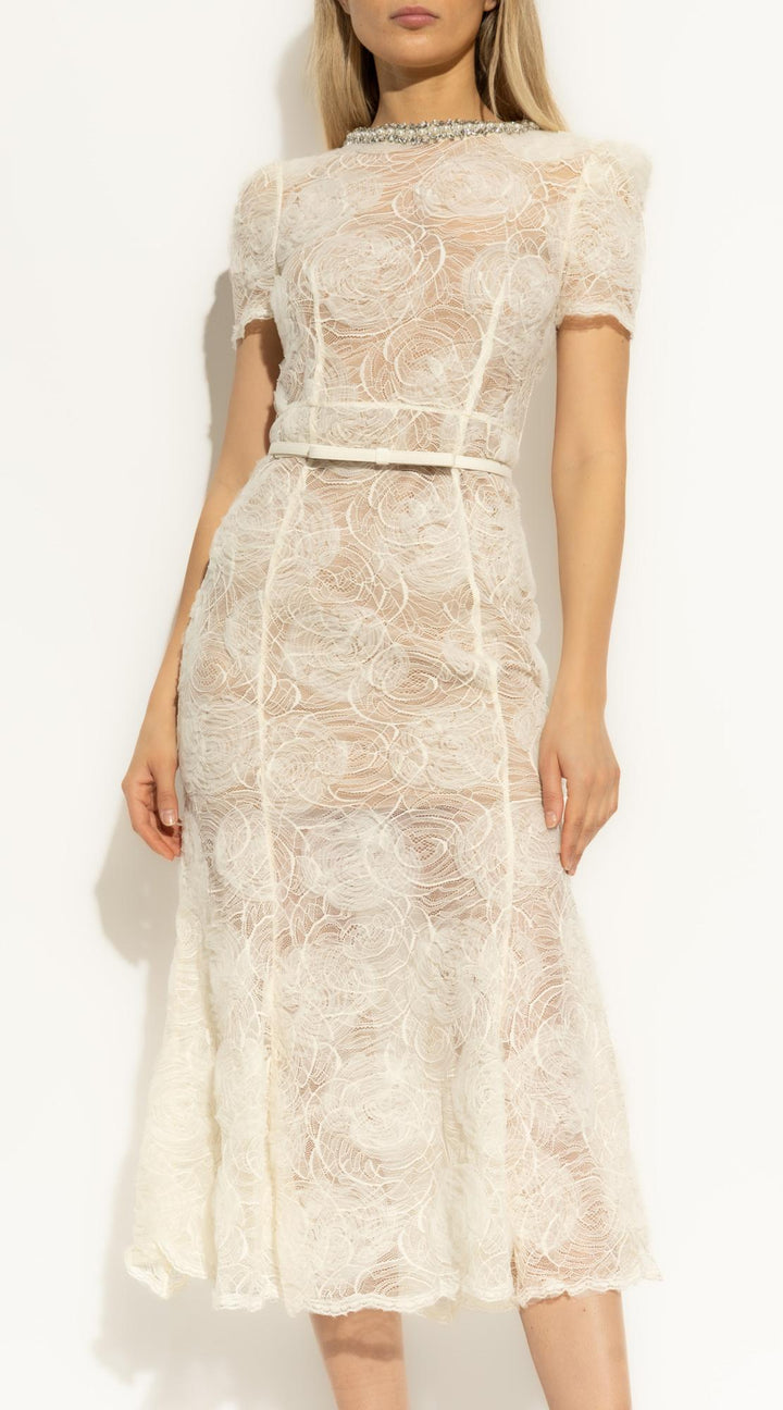 romantic cream lace midi dress Cecilia Vestiaire
