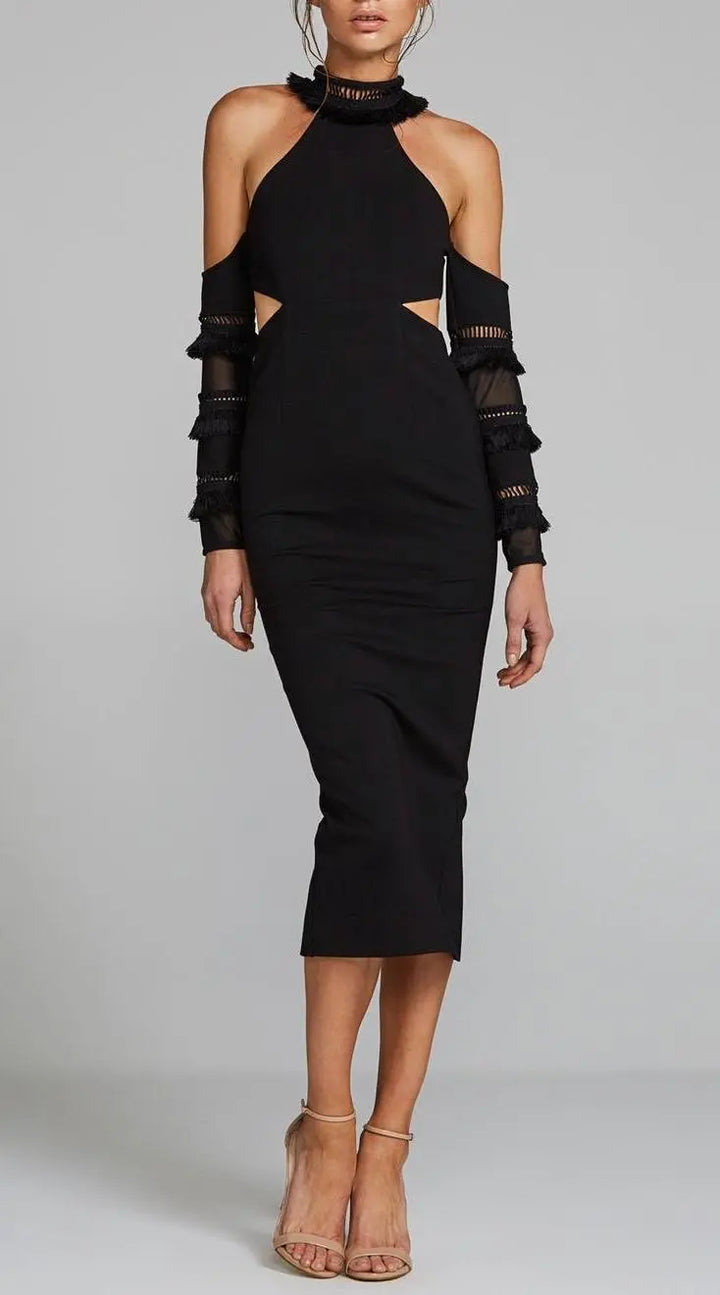 RAYNA Rochie bandage neagra midi cu decupaje VESTIAIRE