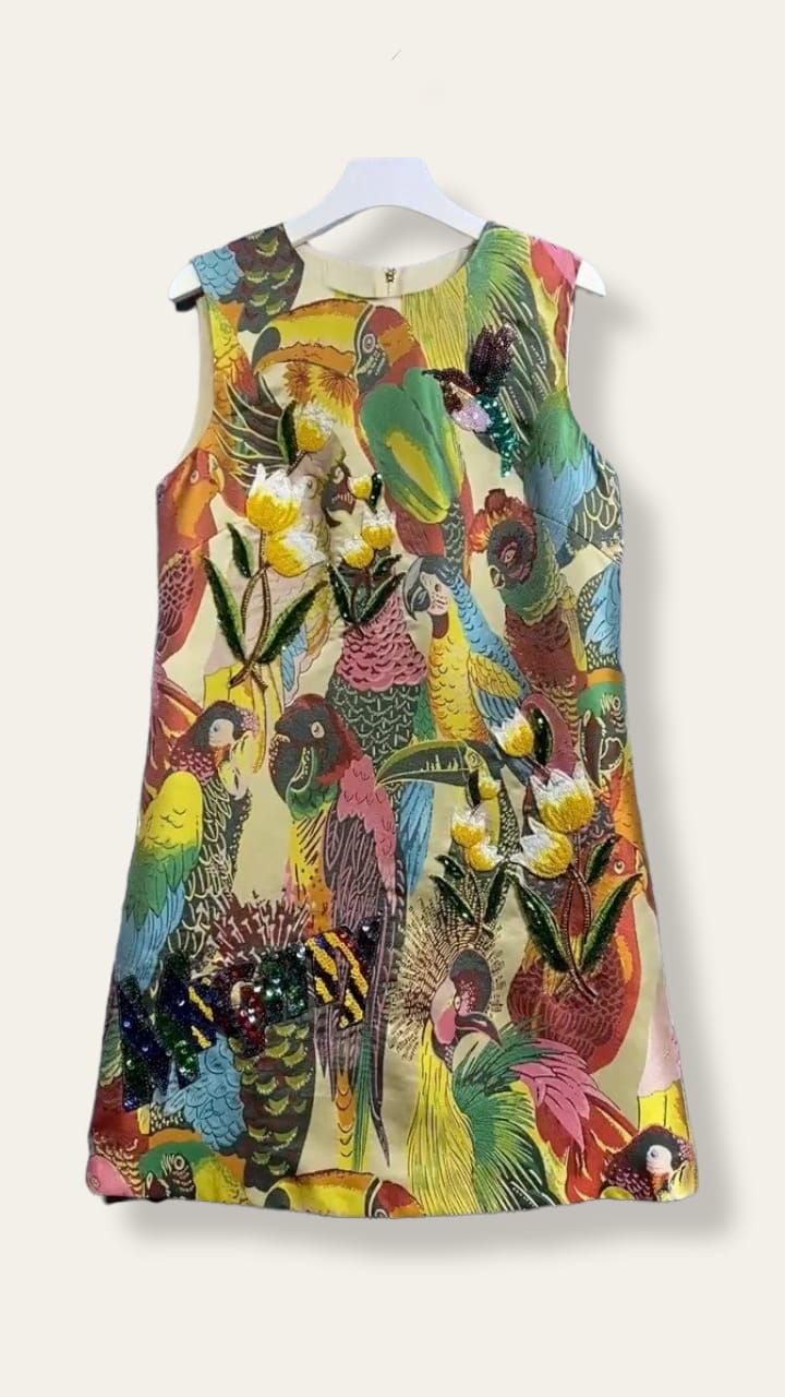 PARADISE – Multicolored Dress with Crystal Buttons