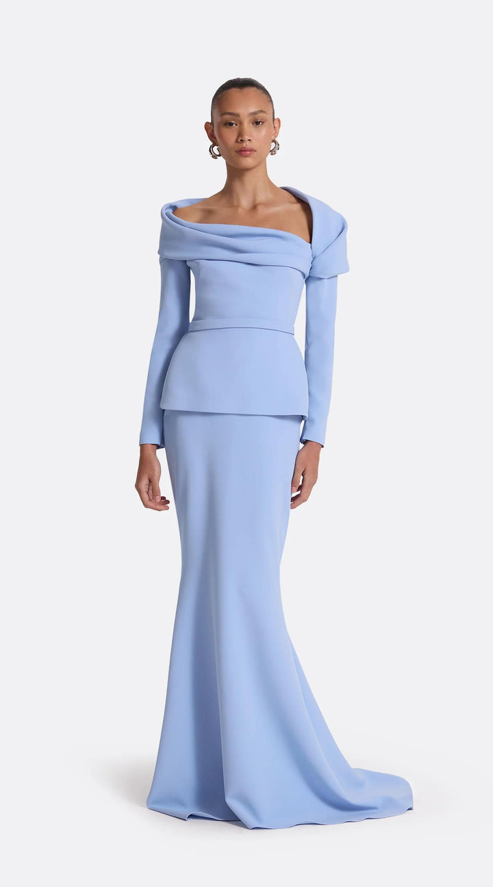 rochie albastra lunga de inchiriat eleganta Elara