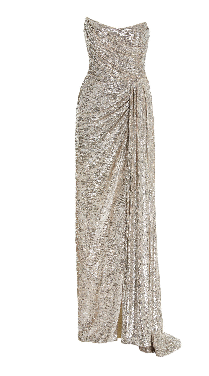 JULIETTE  Draped Strapless Sequins Gown