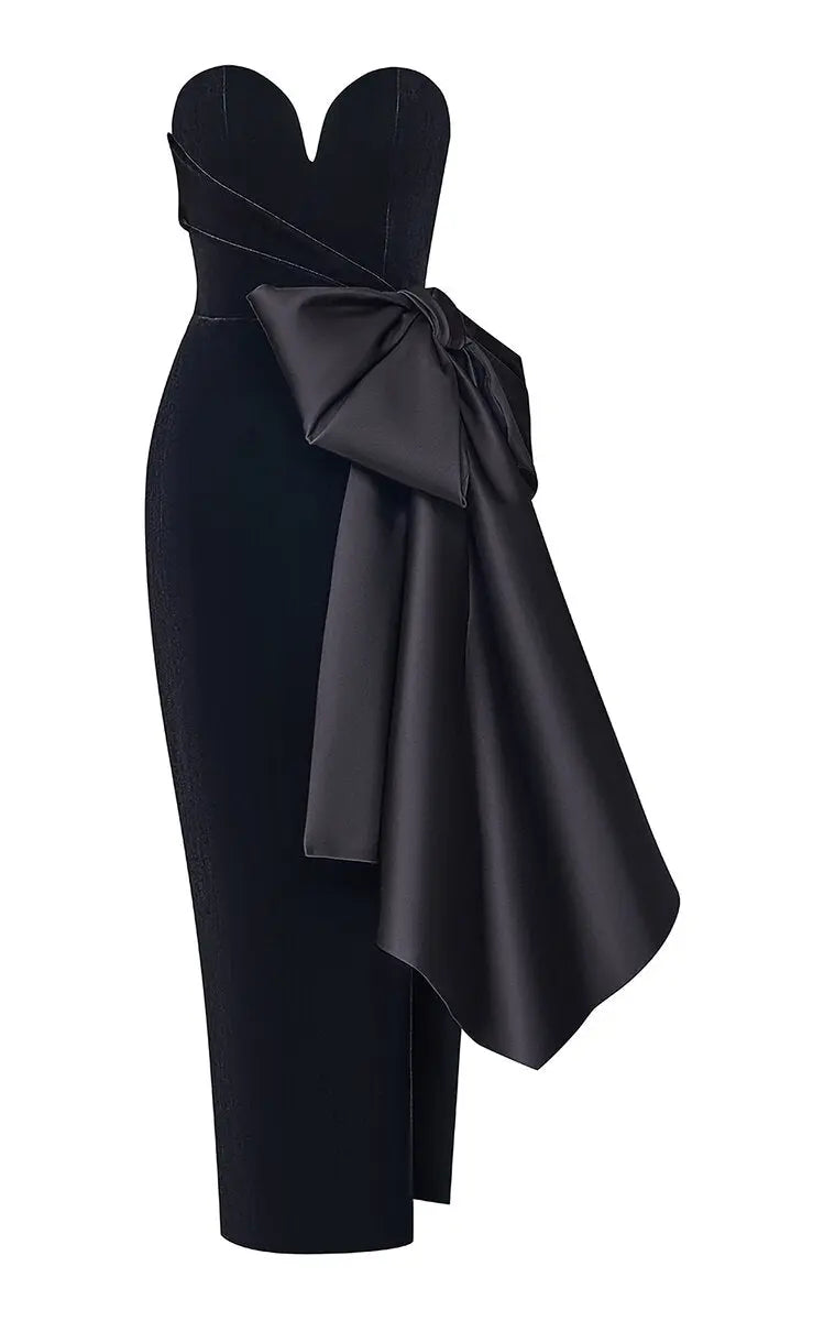 KYLIE Rochie din catifea cu o funda din satin Atelier VESTIAIRE